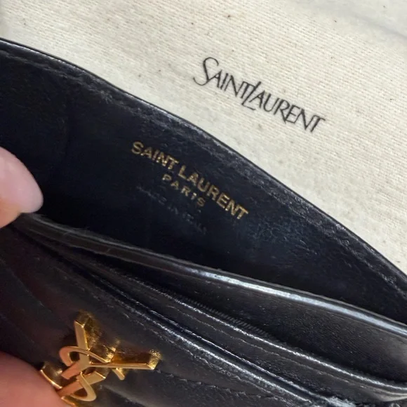 Saint Laurent Black Leather Card Slot with Gold YSL Emblem - Picture 2 of 5